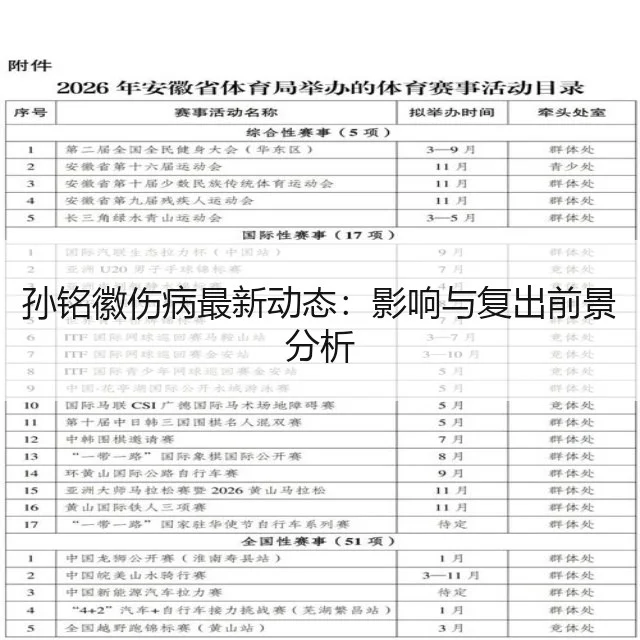 孙铭徽伤病最新动态：影响与复出前景分析